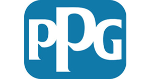 PPG Industries logo featuring bold white letters on a blue background, representing a leading global supplier of paints and coatings.