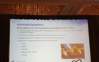 Electrical equipment safety guidelines presentation slide highlighting potential ignition sources and examples of equipment.