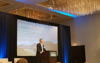 Daimler HD Repair Forum presentation by Greg Trepanier discussing future transportation technology on April 2, 2019.