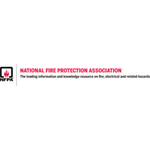 National Fire Protection Association logo featuring a flame icon and text, representing fire safety and prevention resources.